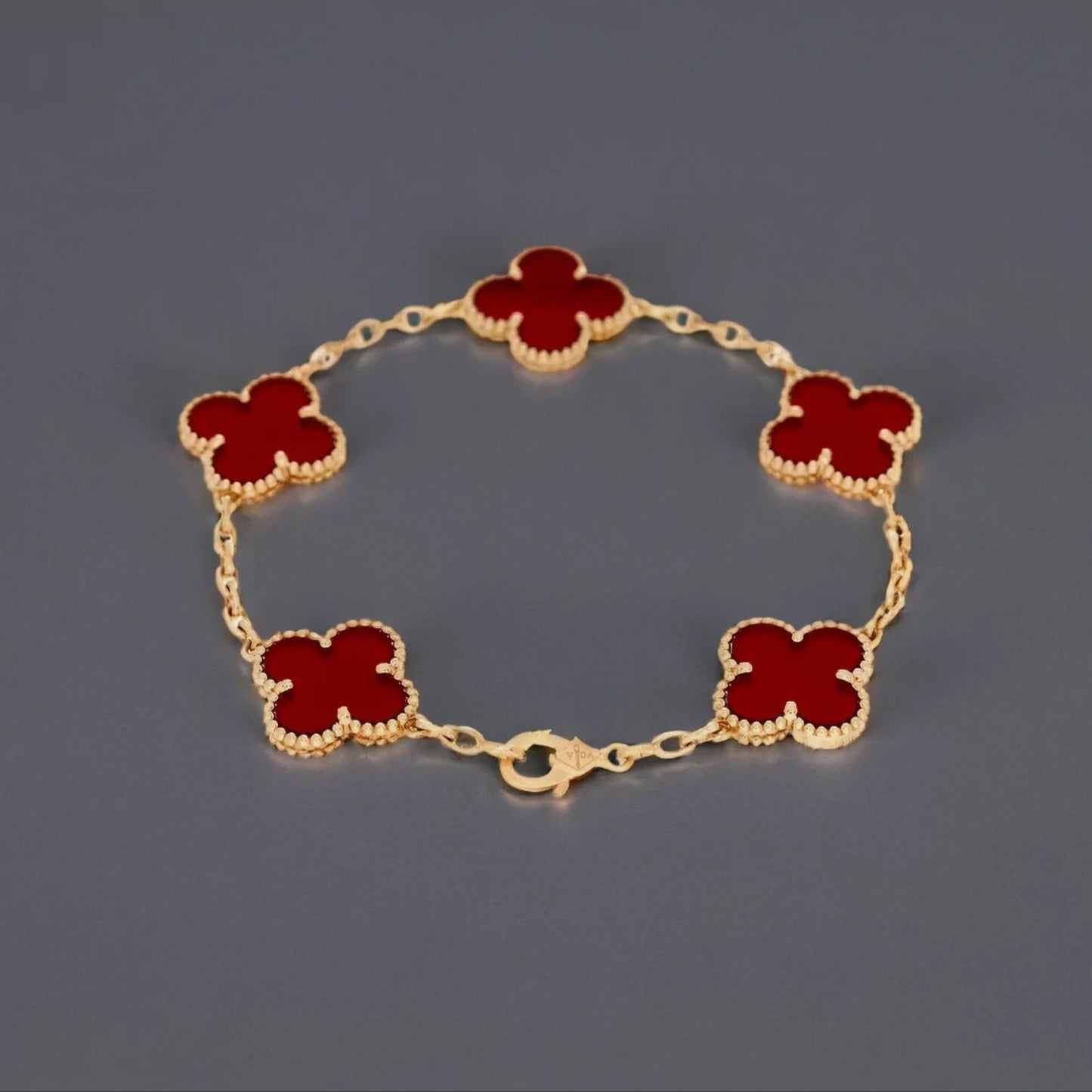 18K Yellow Gold Carnelian 5 Motifs Vintage Alhambra Bracelet