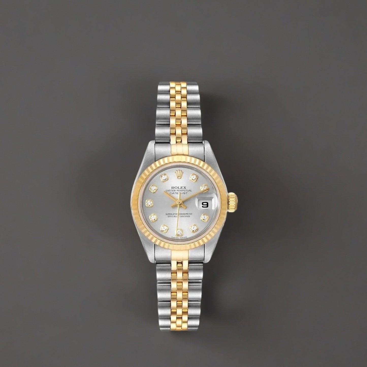 Rolex Datejust 26mm Steel Yellow Gold Slate Diamond Dial Watch