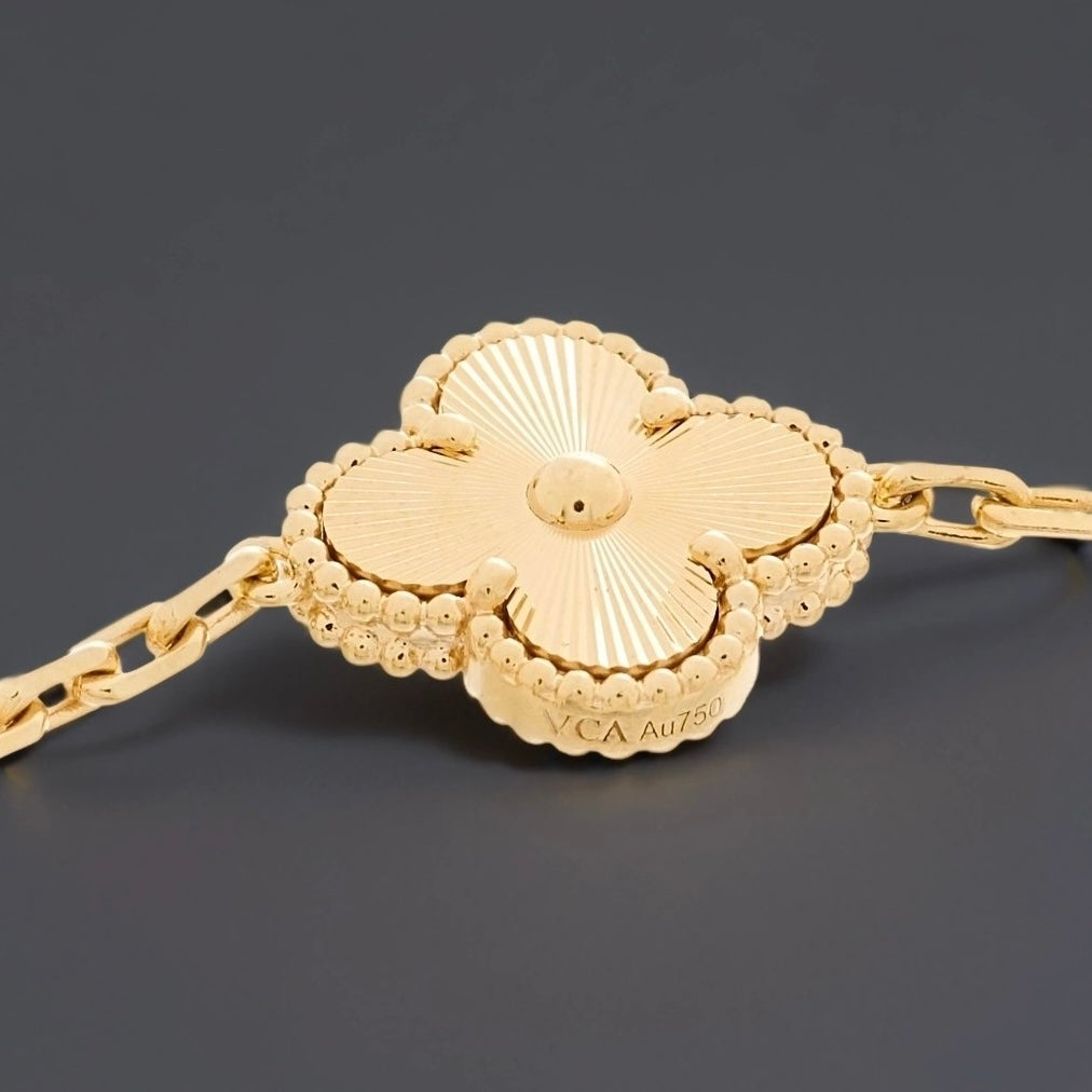 18K Yellow Gold 5 Motifs Guilloche Vintage Alhambra Bracelet