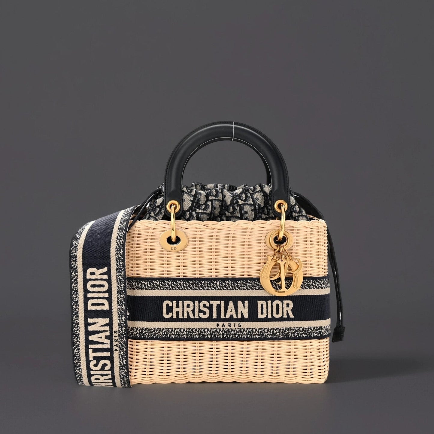 Wicker Oblique Medium Lady Dior Bag Blue