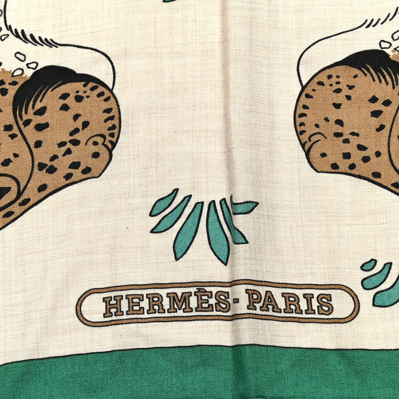 Cashmere Silk Les Leopards Shawl 140 Naturel Vert Havana