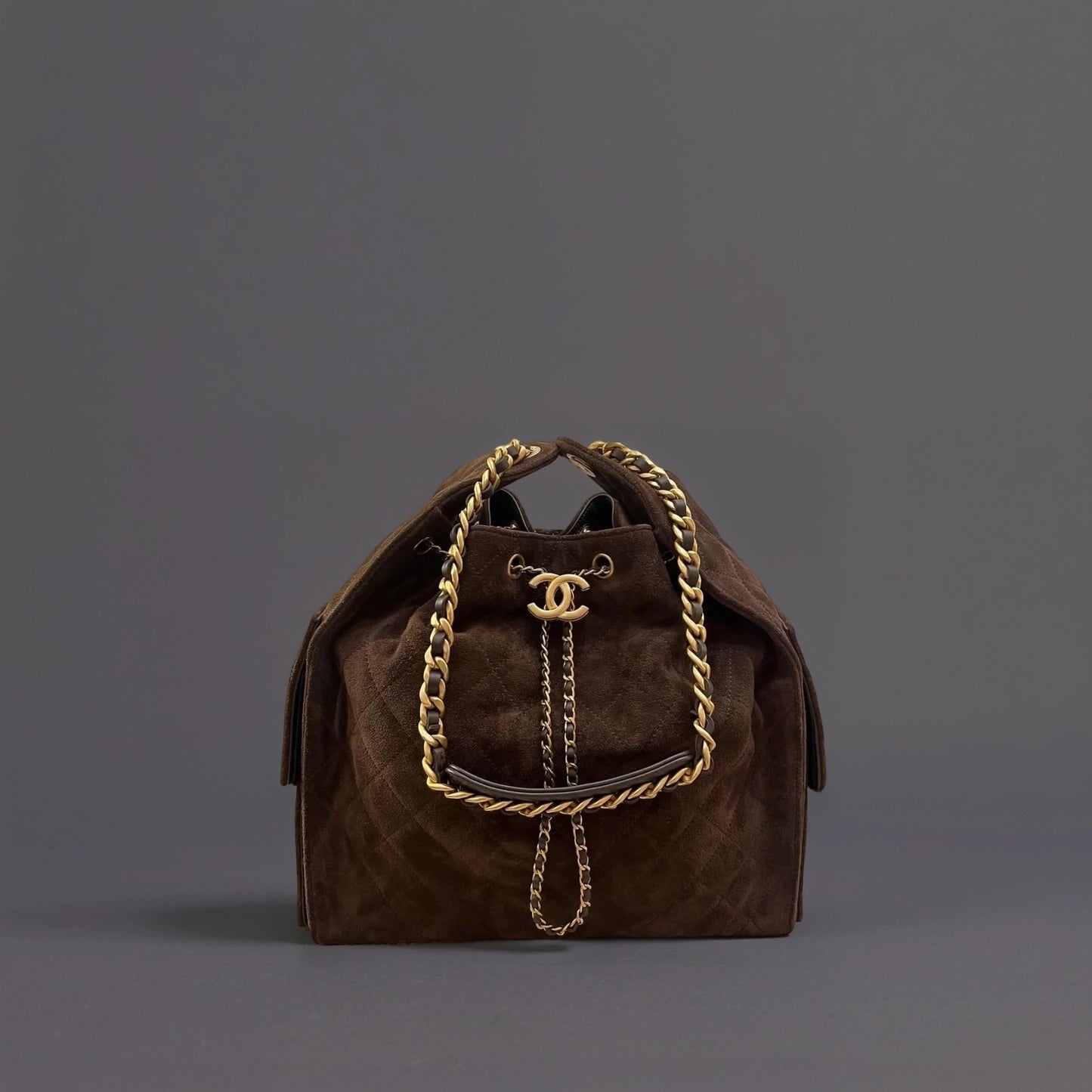 Suede Quilted Medium Chanel 25 Handbag Brown