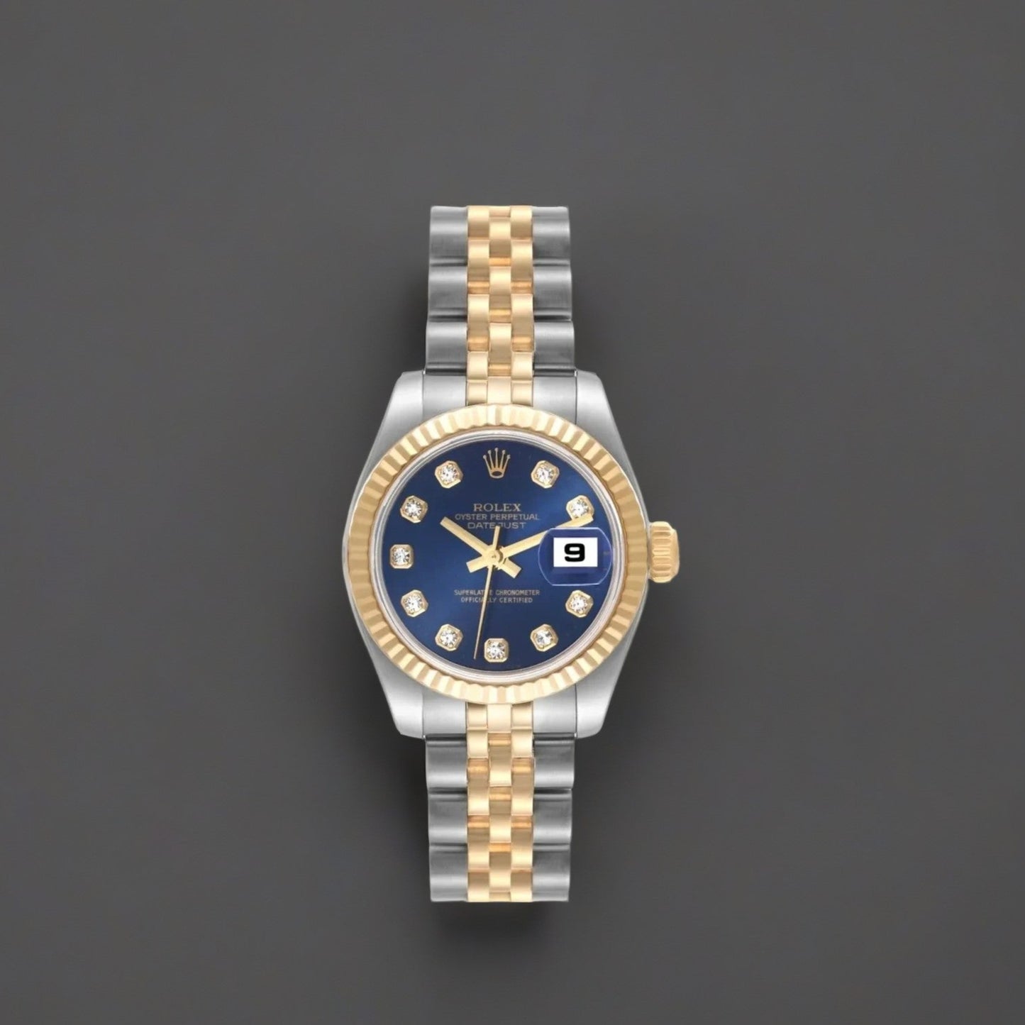 Rolex Datejust 26mm Steel Yellow Gold Blue Diamond Dial Ladies Watch