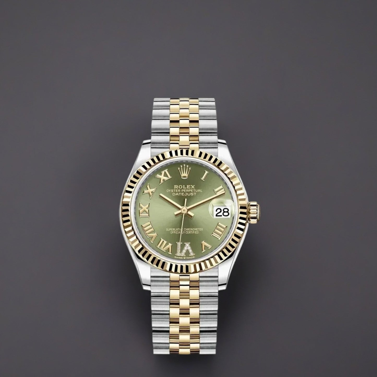 Rolex Datejust 31 Midsize Steel Yellow Gold Diamond Ladies Olive Green