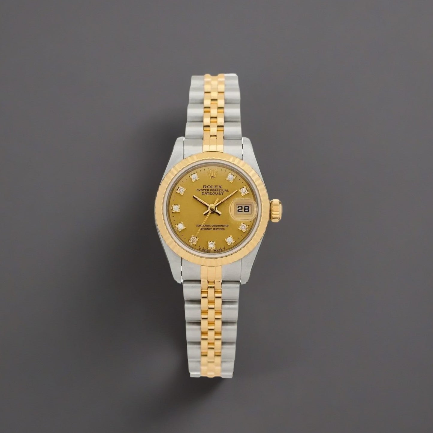 Stainless Steel 18K Yellow Gold Diamond 26mm Oyster Perpetual Datejust Watch Champagne 69173