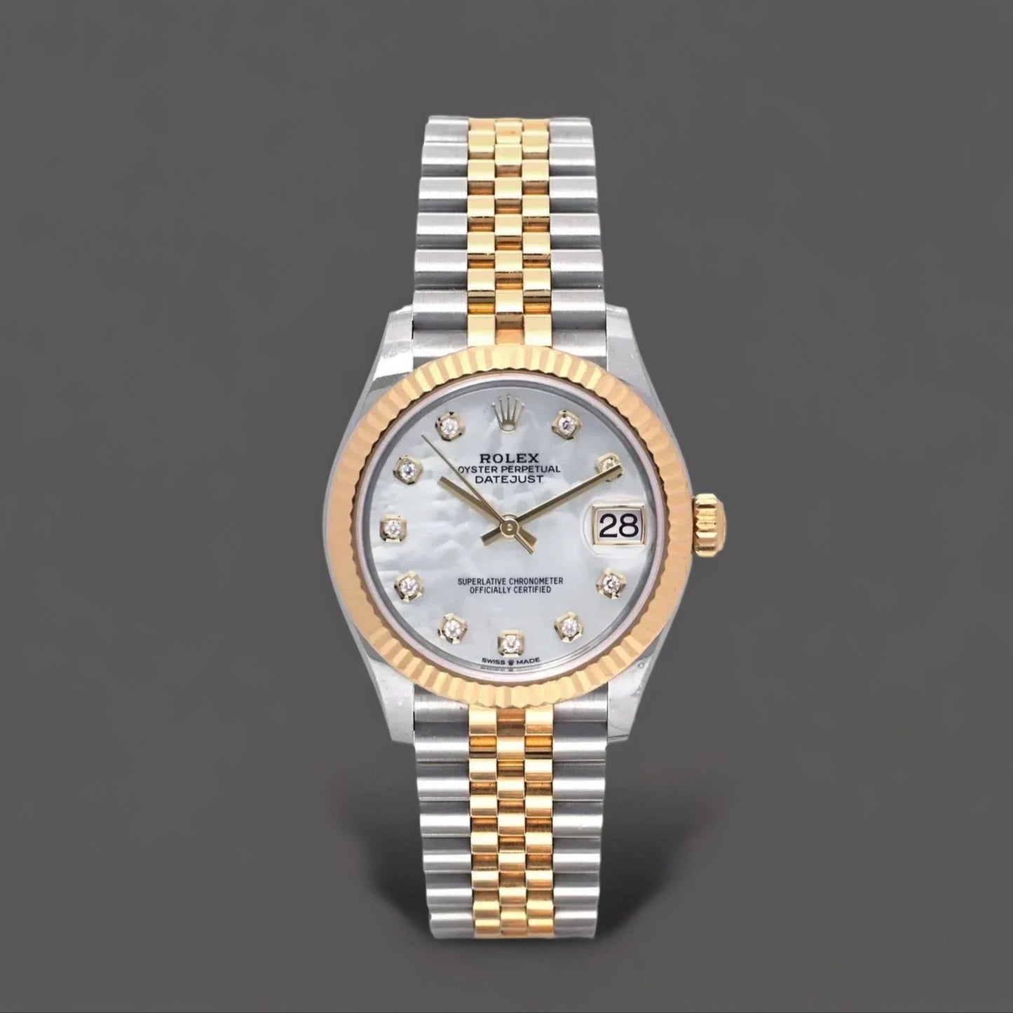 Stainless Steel 18K Yellow Gold Diamond Mother of Pearl 31mm Oyster Perpetual Datejust Watch