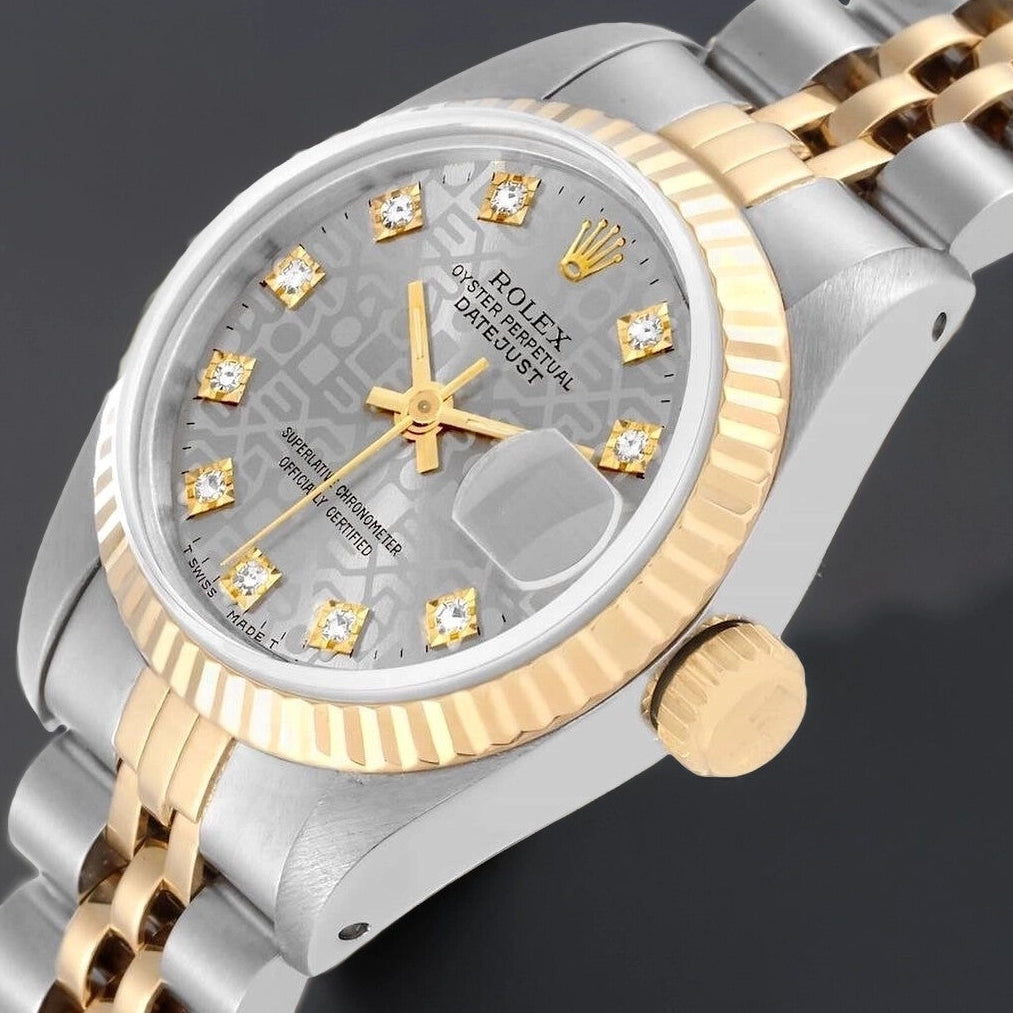 Rolex Datejust 26 Steel Yellow Gold Silver Computer Diamond Dial Watch
