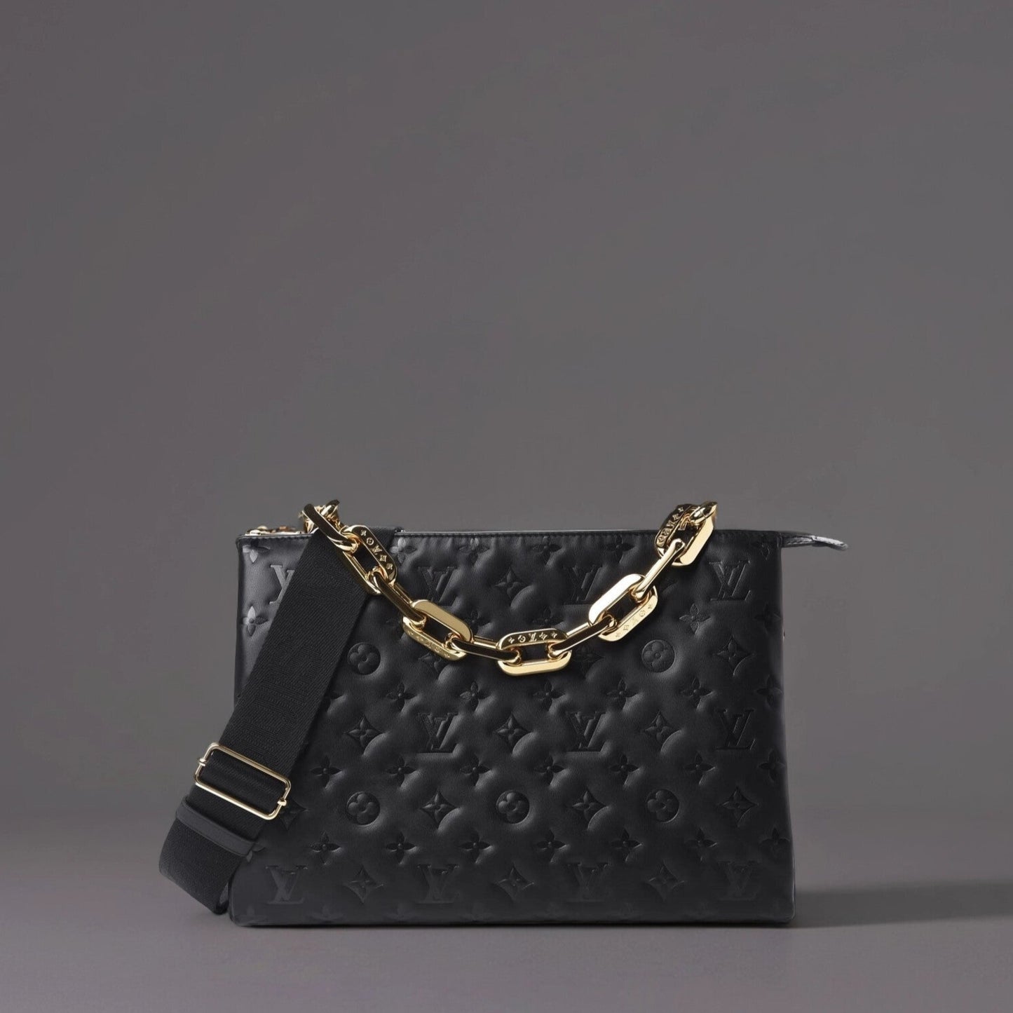 Lambskin Embossed Monogram Coussin MM Black