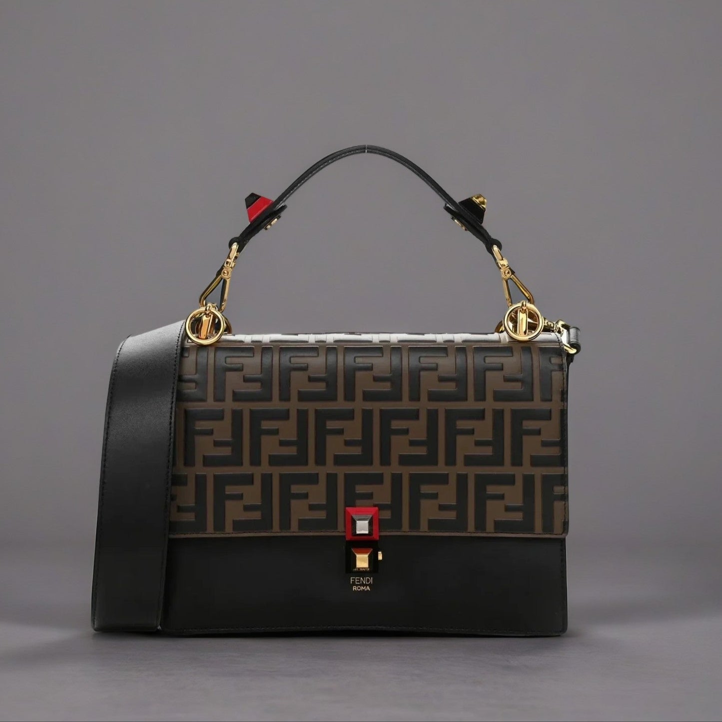 Vitello Liberty Bi-Color FF 1974 Embossed Kan I Shoulder Bag Black Maya