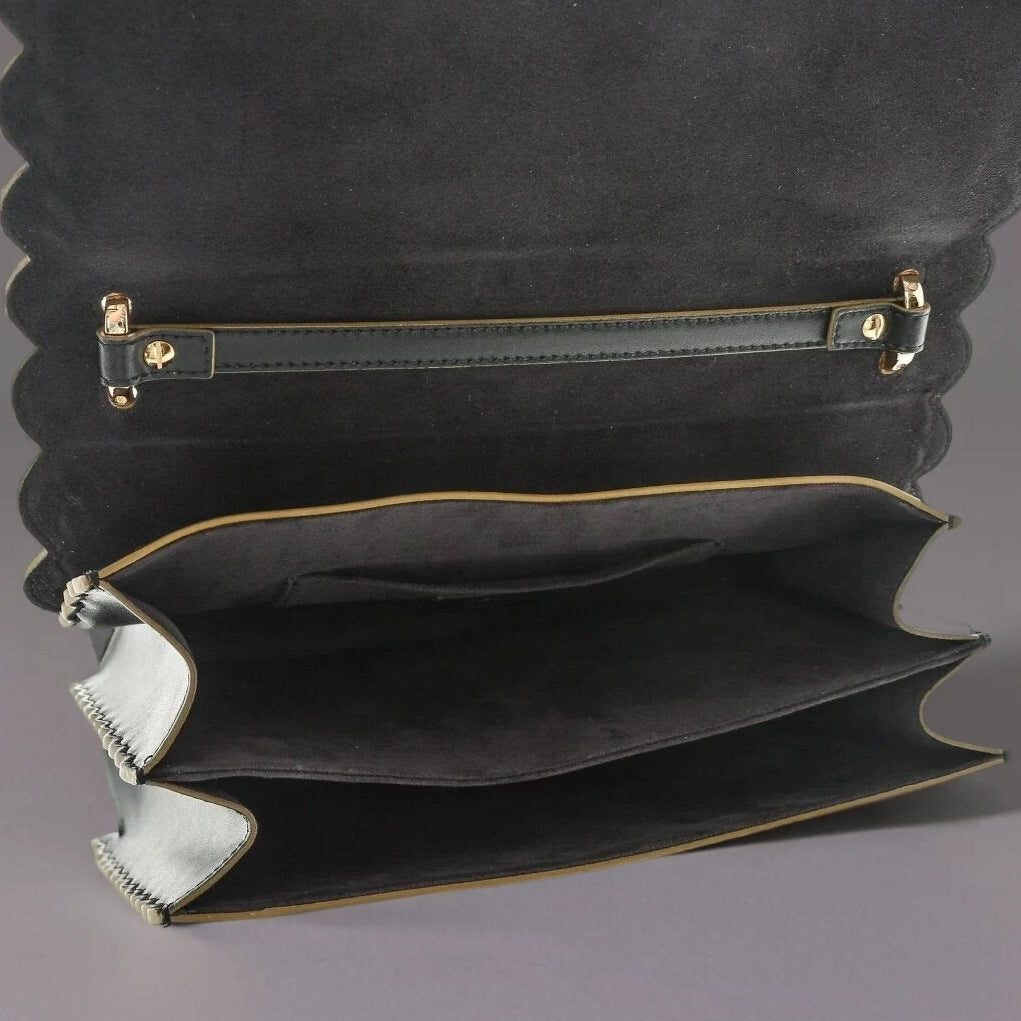 Smooth Calfskin Scalloped Studded Kan I Shoulder Bag Black