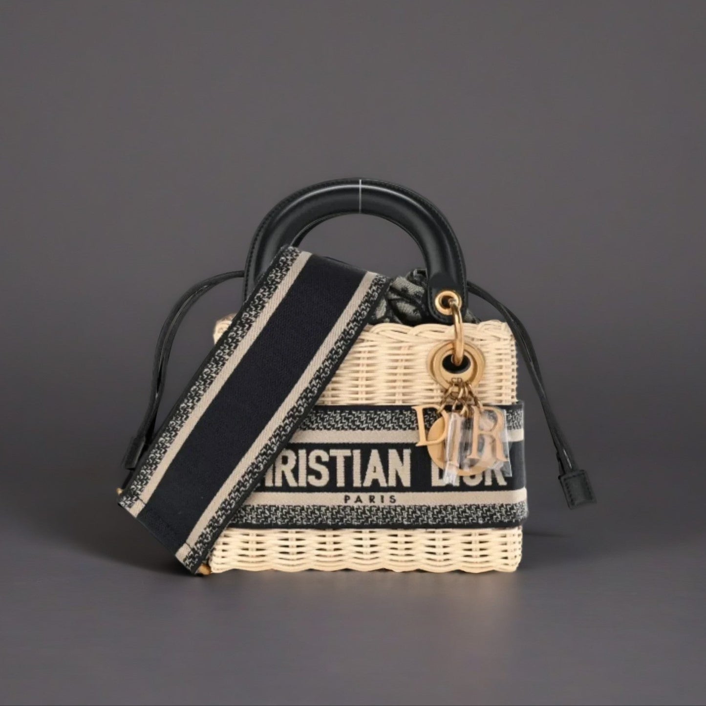 Wicker Oblique Mini Lady Dior Bag Blue