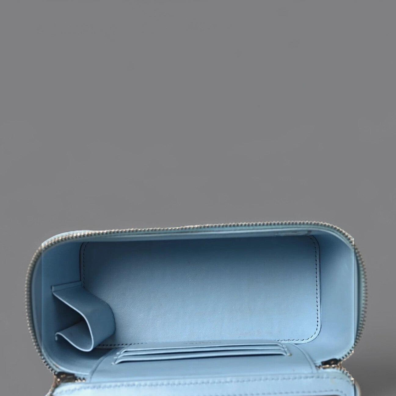 Caviar Quilted Small Vanity Case With Chain Light Blue