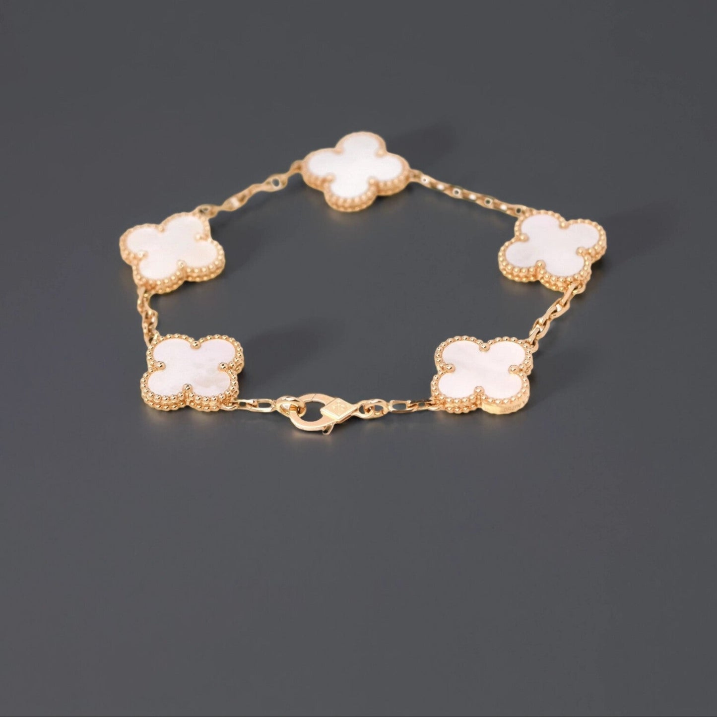18K Yellow Gold Mother of Pearl 5 Motifs Vintage Alhambra Bracelet