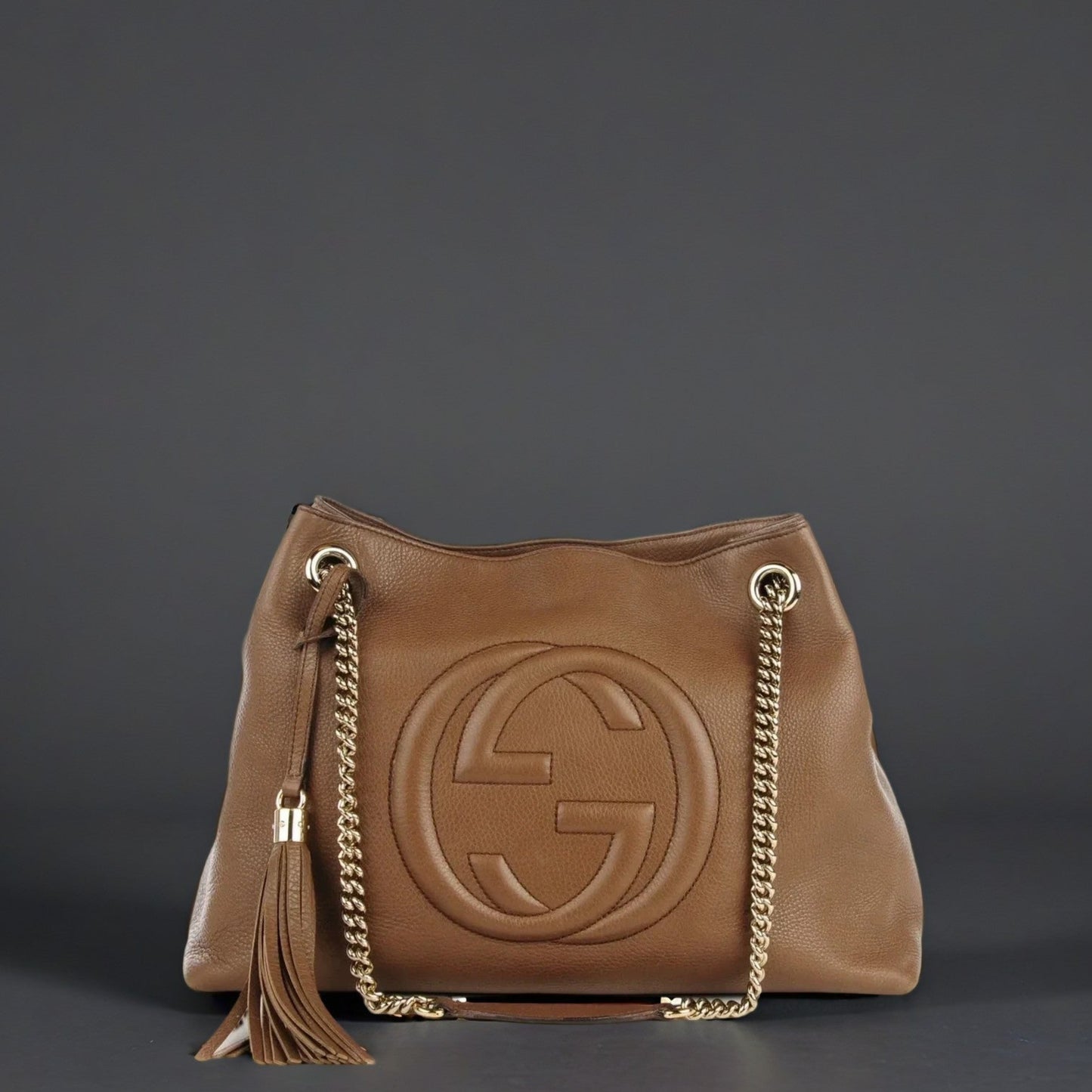 Pebbled Calfskin Medium Soho Chain Shoulder Bag Maple Brown