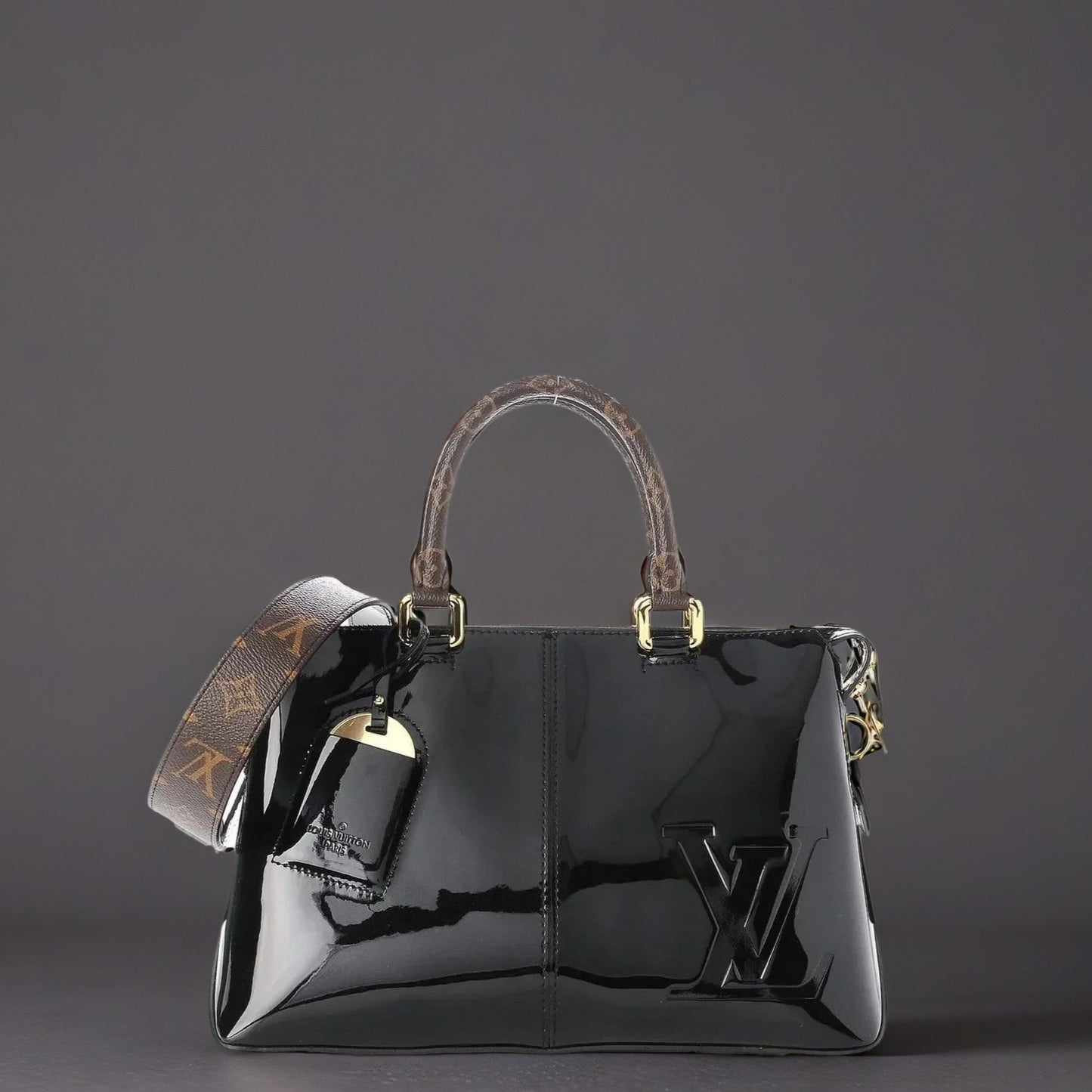 Patent Calfskin Miroir Tote Black