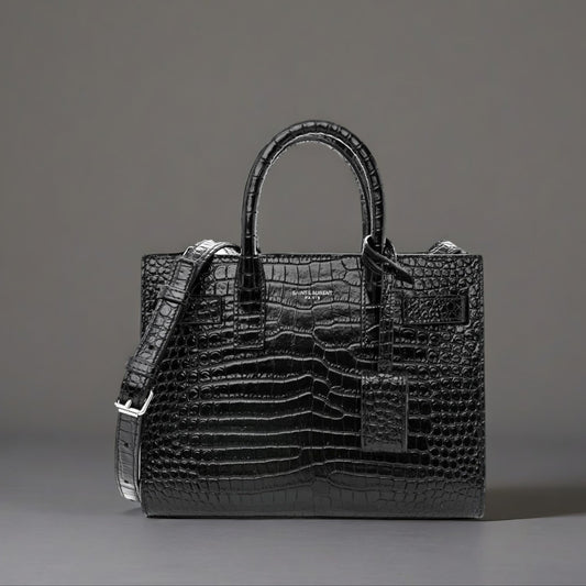 Calfskin Crocodile Embossed Nano Sac De Jour Black