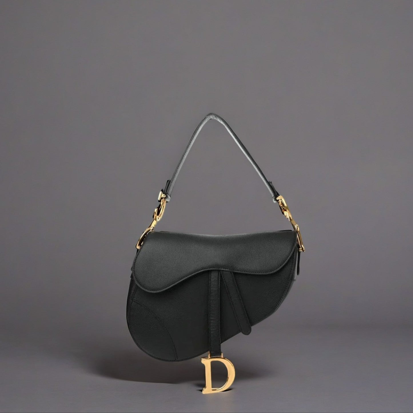 Grained Calfskin Saddle Bag Black