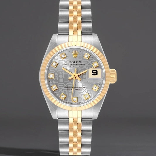 Rolex Datejust 26 Steel Yellow Gold Silver Computer Diamond Dial Watch