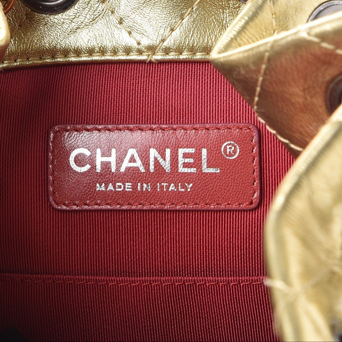 Metallic Aged Calfskin Quilted Gabrielle Backpack Gold