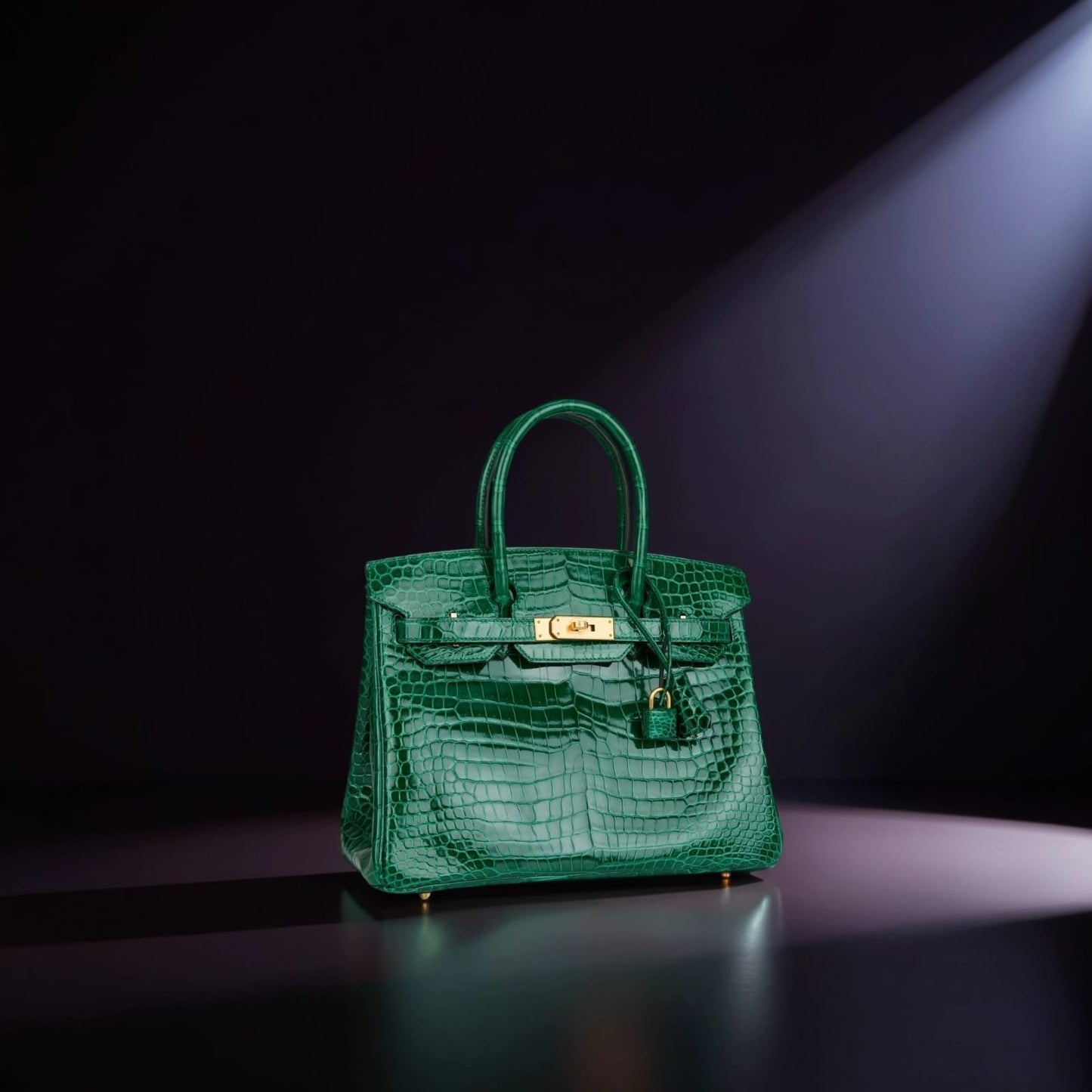 Shiny Niloticus Crocodile Horseshoe Birkin 30 Vert Emeraude Black