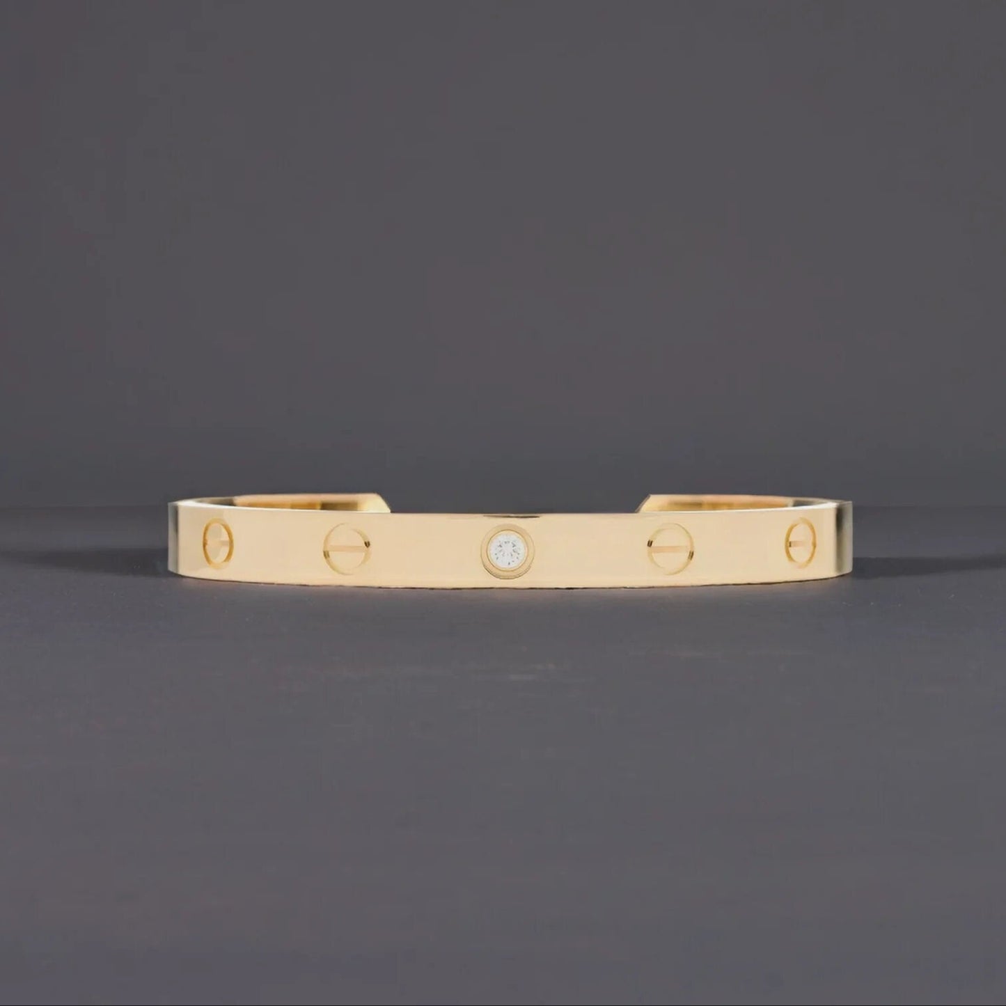 18K Yellow Gold 1 Diamond LOVE Cuff Bracelet 16