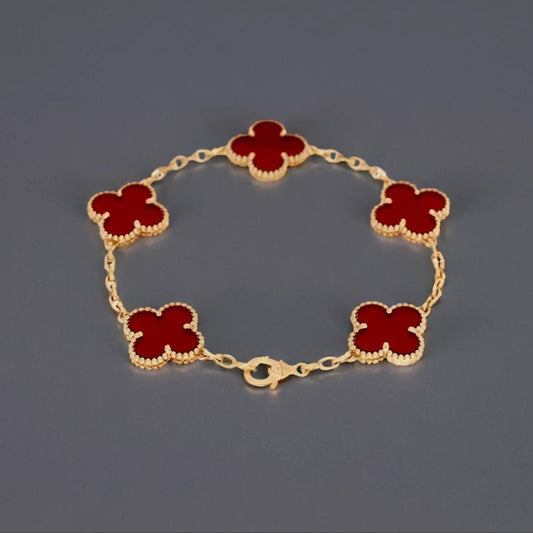 18K Yellow Gold Carnelian 5 Motifs Vintage Alhambra Bracelet