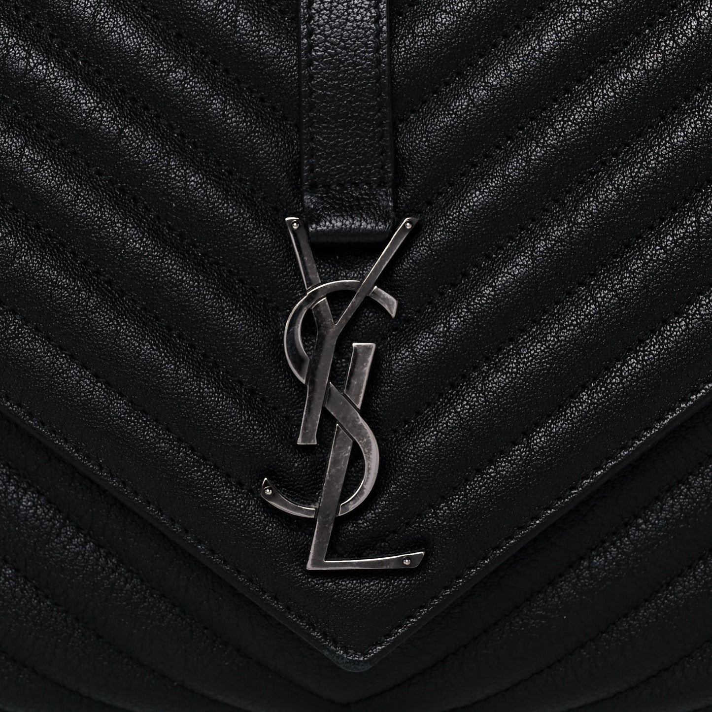 Sheepskin Matelasse Chevron Monogram Large College Satchel Black