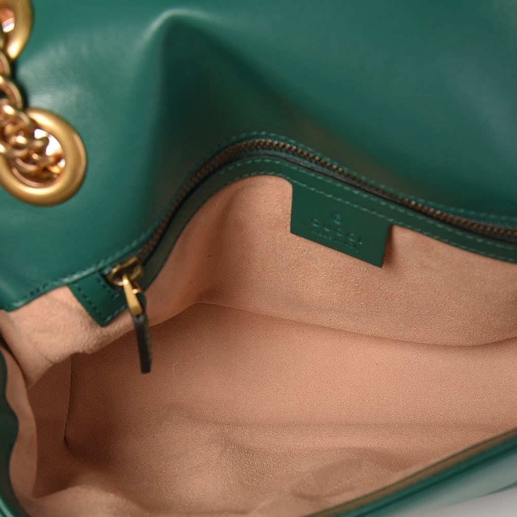 Calfskin Matelasse Small GG Marmont Shoulder Bag Emerald Green