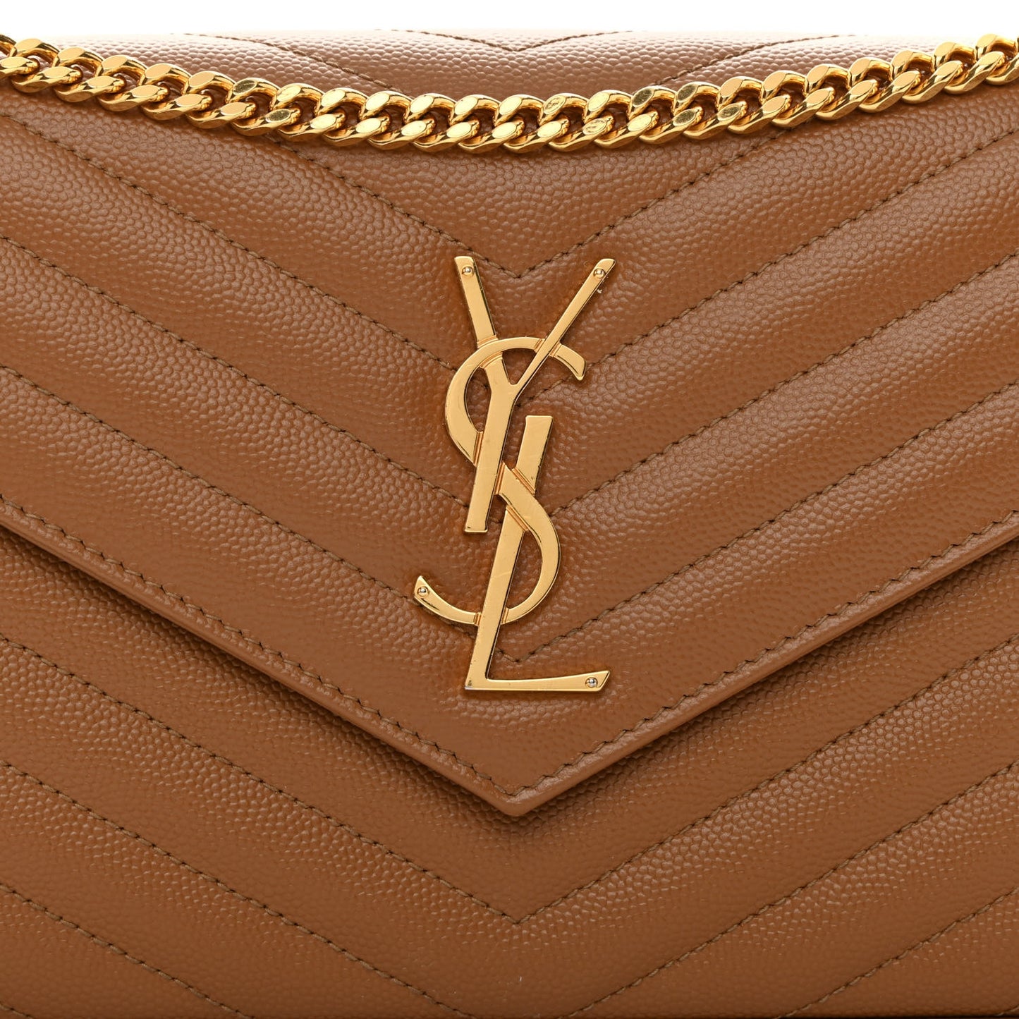 Grain De Poudre Matelasse Chevron Monogram Chain Wallet Dark Natural