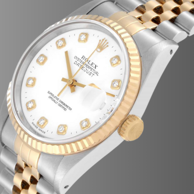 Rolex Datejust White Diamond Dial Steel Yellow Gold Watch