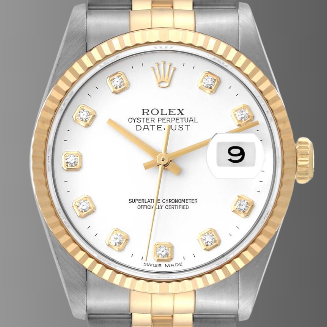 Rolex Datejust White Diamond Dial Steel Yellow Gold Watch