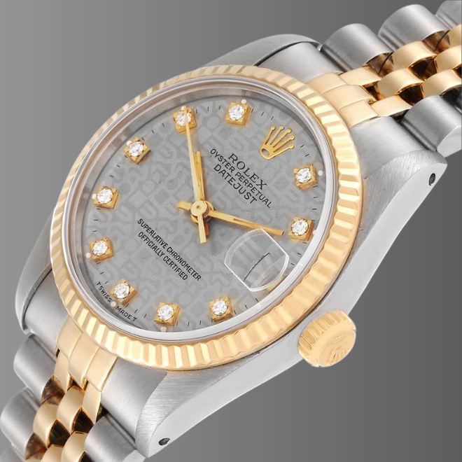 Rolex Datejust Midsize 31mm Steel Yellow Gold Diamond Dial Watch