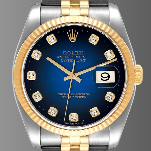 Rolex Datejust Midsize 31mm  Steel Yellow Gold Vignette Blue Diamond Watch