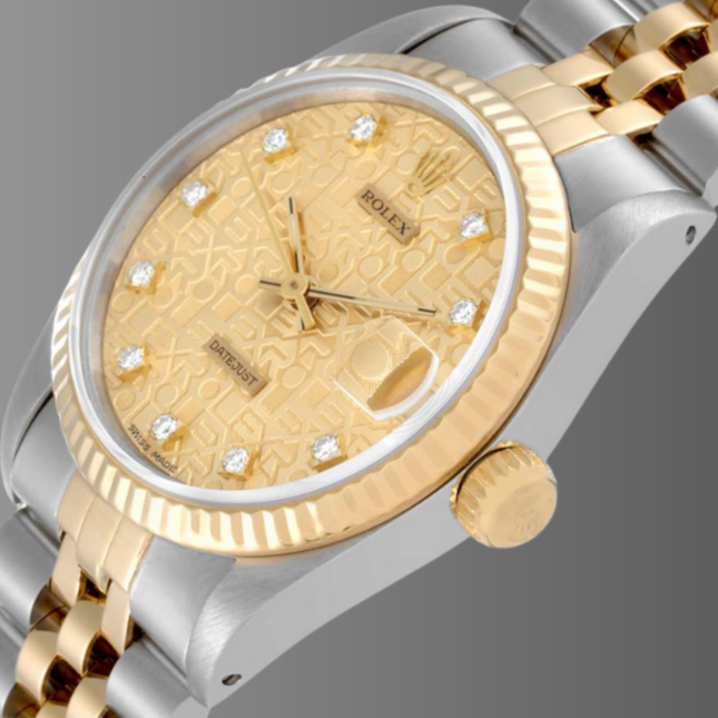 Rolex Datejust 31mm Midsize Steel Yellow Gold Diamond Dial Watch