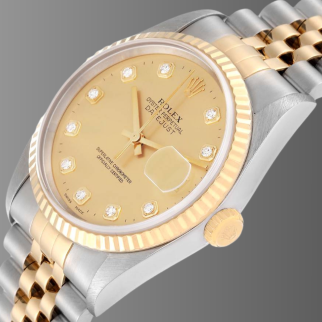 Rolex Datejust 36mm Diamond Dial Steel Yellow Gold Watch