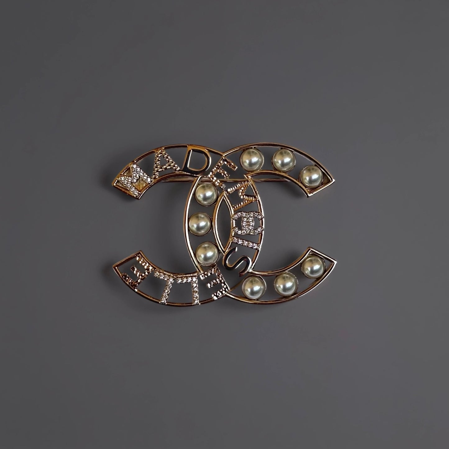 Crystal Pearl mademoiselle CC Logo Brooch