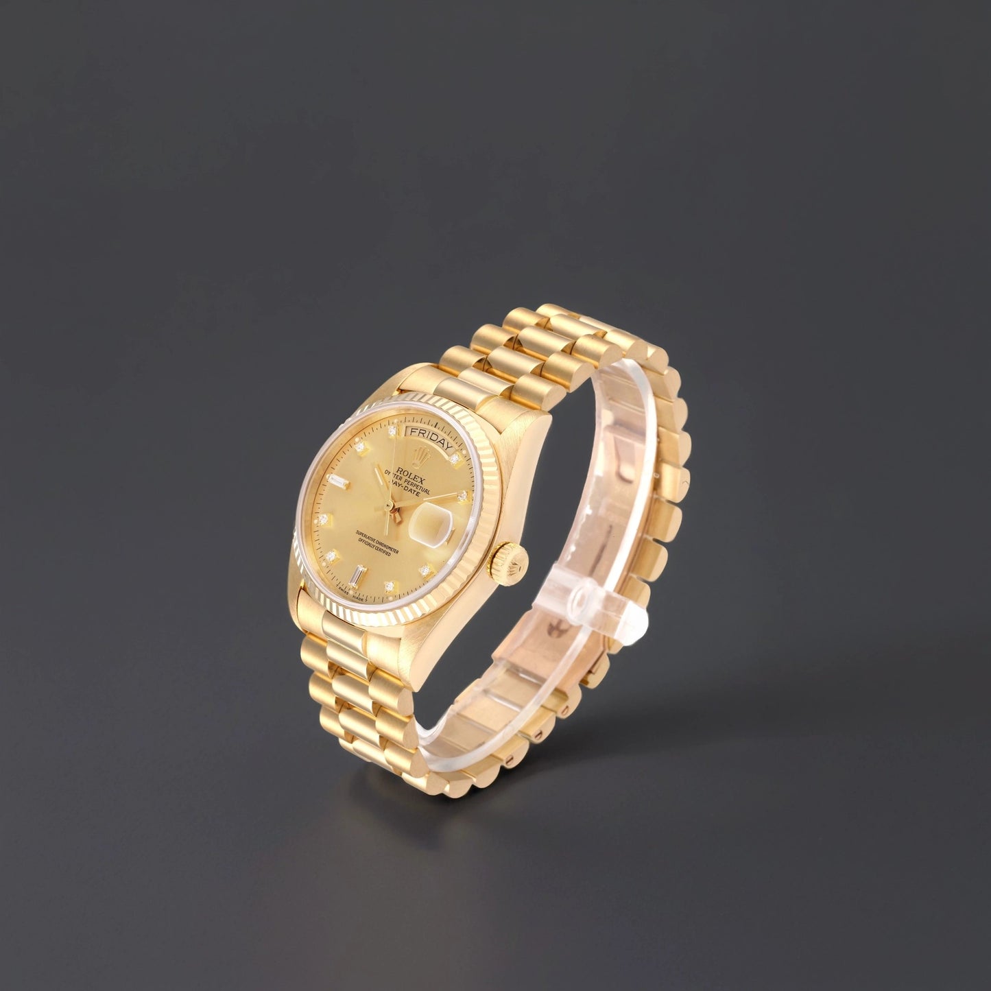 Rolex 36 President Day-Date 18k Yellow Gold Diamond Watch