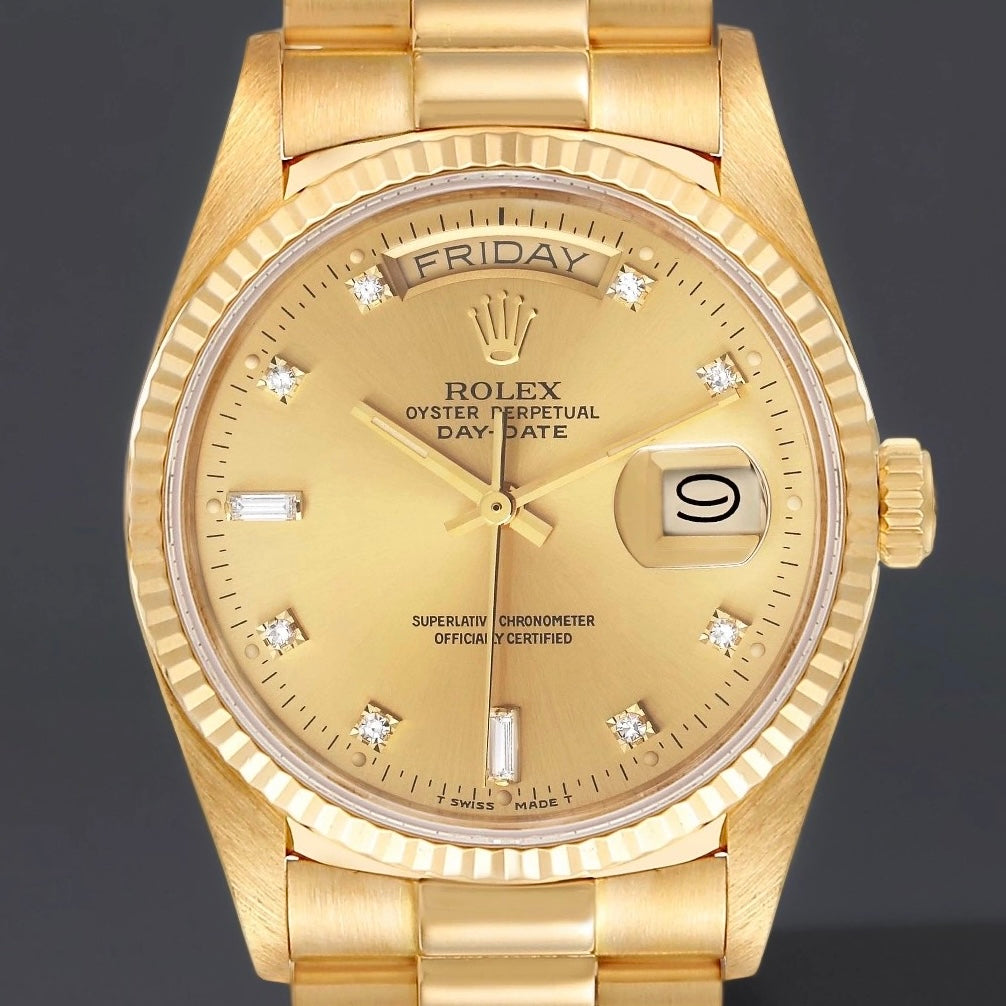 Rolex 36 President Day-Date 18k Yellow Gold Diamond Watch