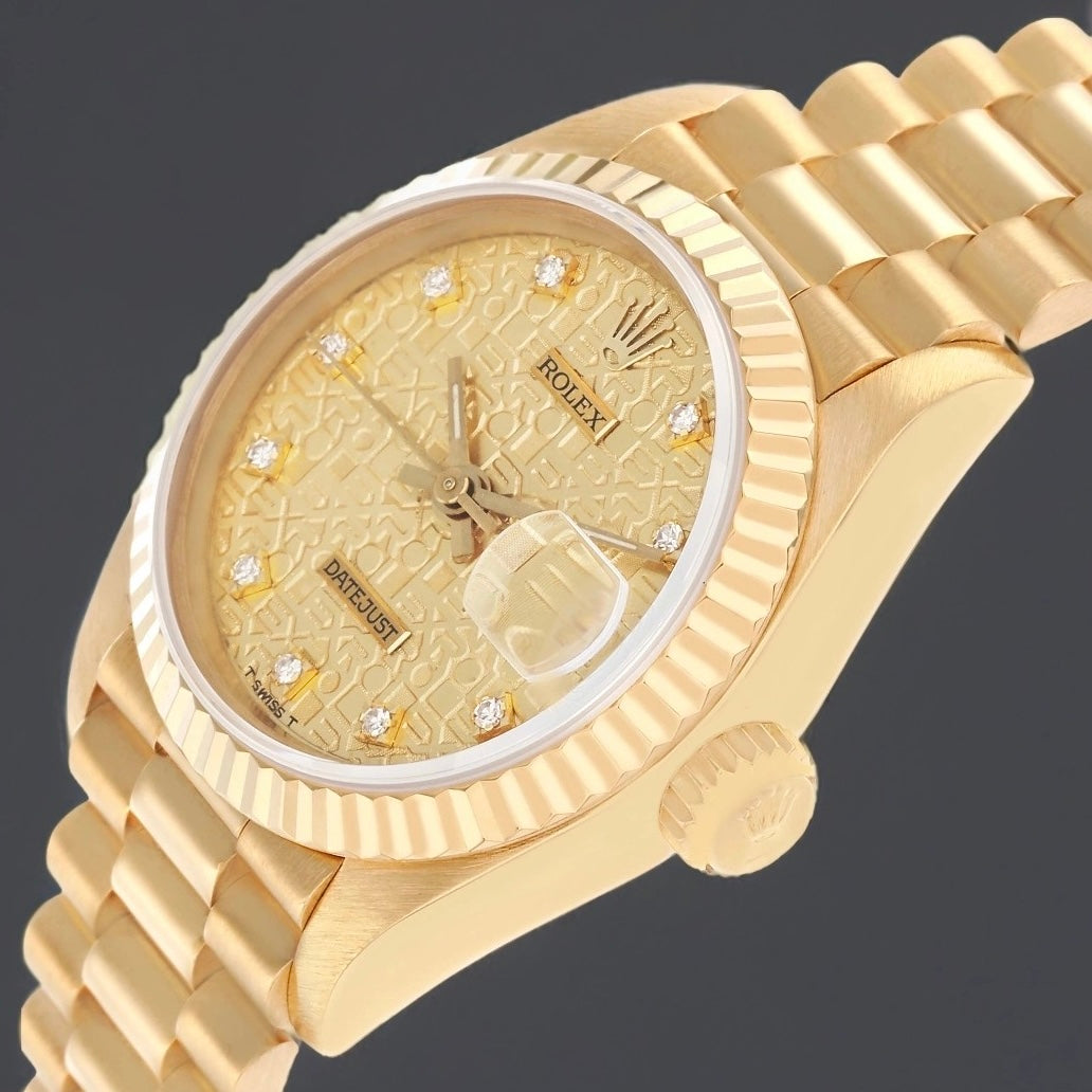 Rolex President Datejust 26 Yellow Gold Anniversary Diamond Dial Ladies Watch