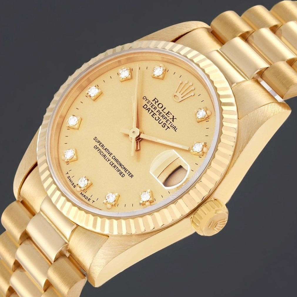 Rolex President Midsize 31 Yellow Gold Diamond Dial Ladies Watch