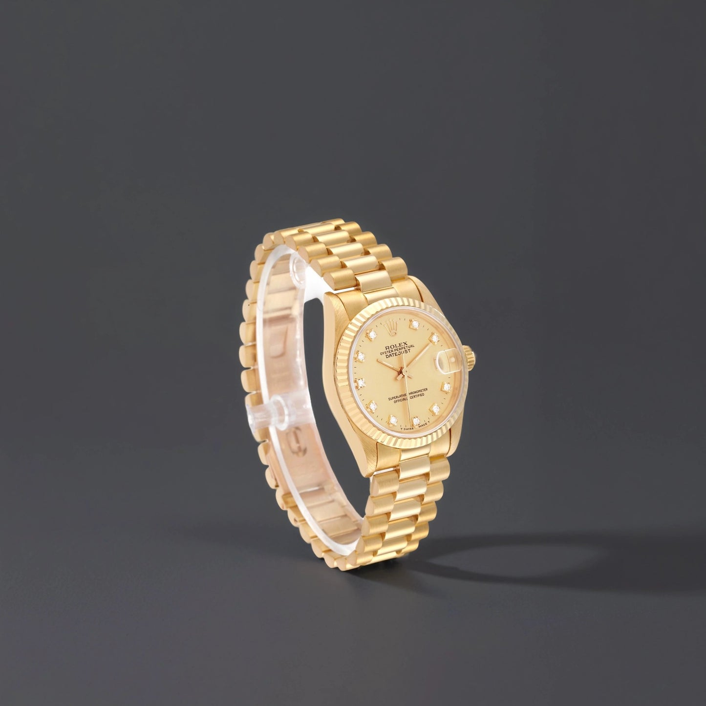 Rolex President Midsize 31 Yellow Gold Diamond Dial Ladies Watch