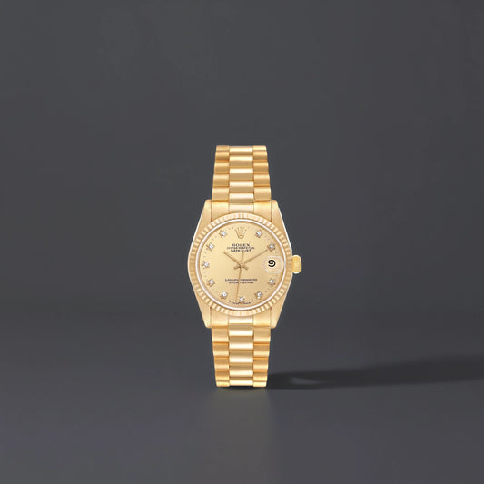 Rolex President Midsize 31 Yellow Gold Diamond Dial Ladies Watch