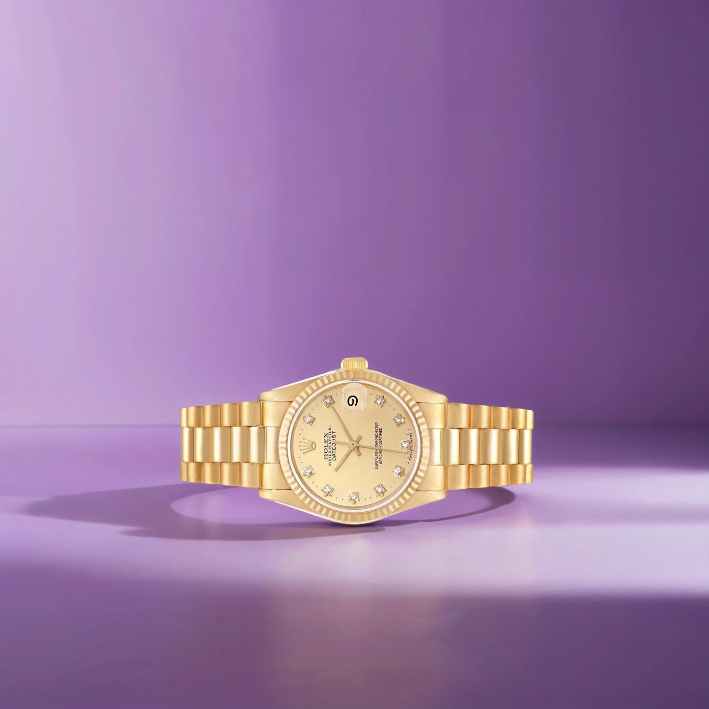 Rolex President Midsize 31 Yellow Gold Diamond Dial Ladies Watch