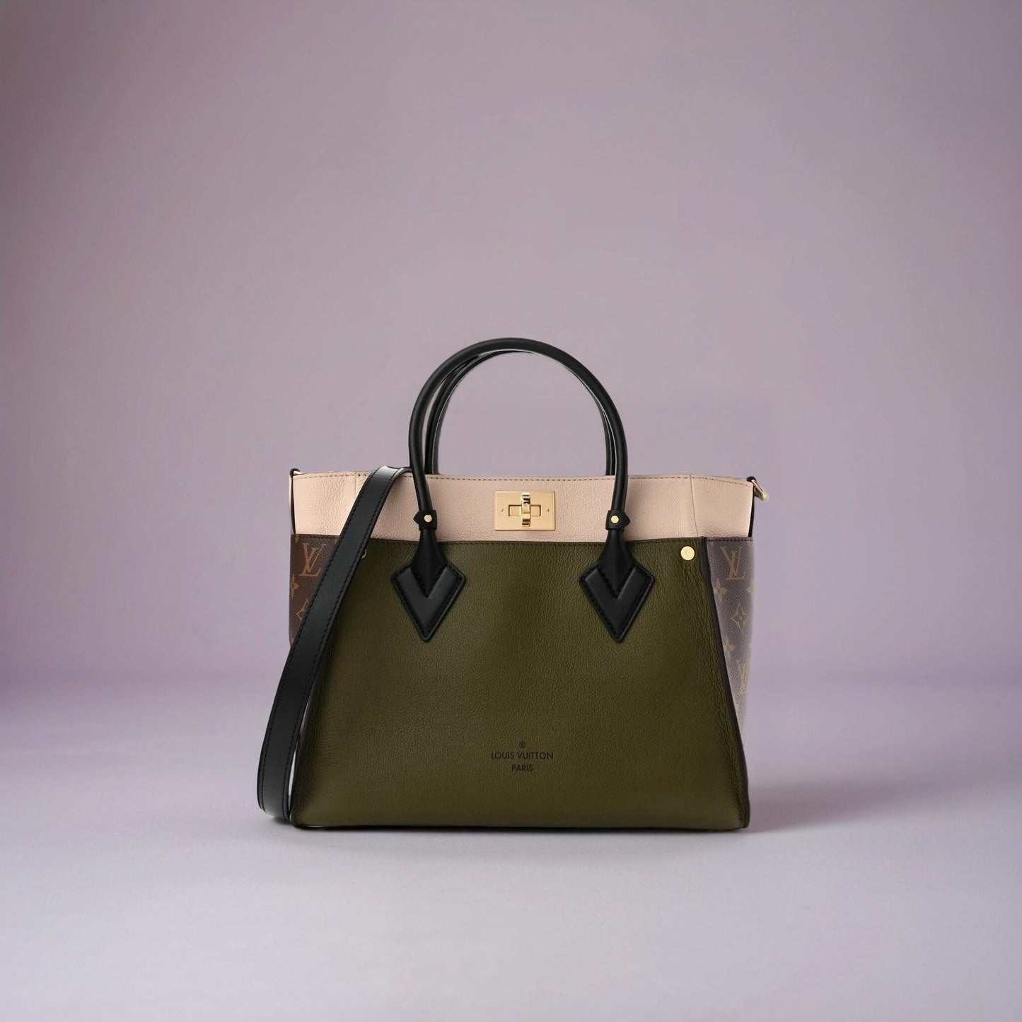 Calfskin Monogram On My Side MM Laurier Green Toffee Latte Beige