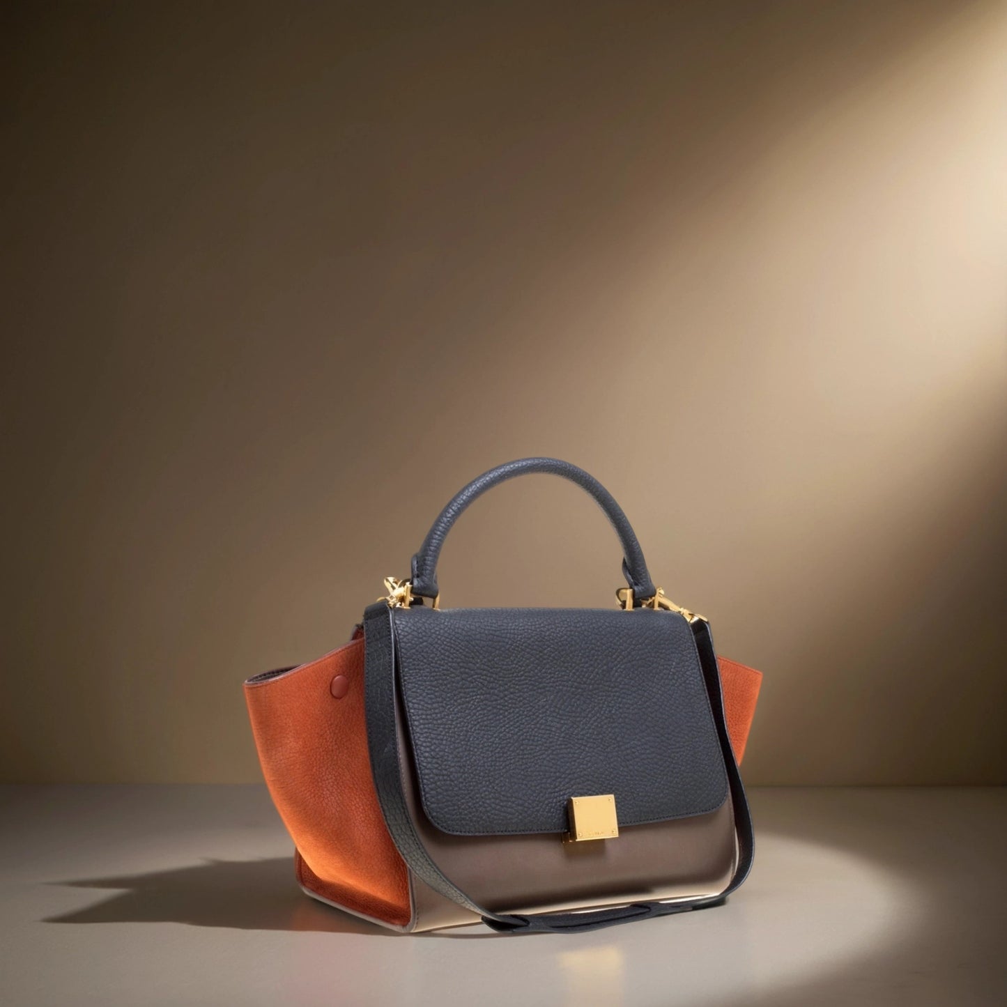 Satin Baby Grained Calfskin Medium Tri-Color Trapeze Tan