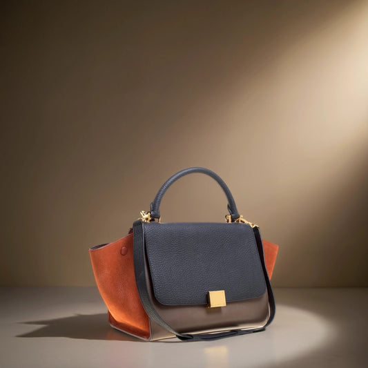 Satin Baby Grained Calfskin Medium Tri-Color Trapeze Tan