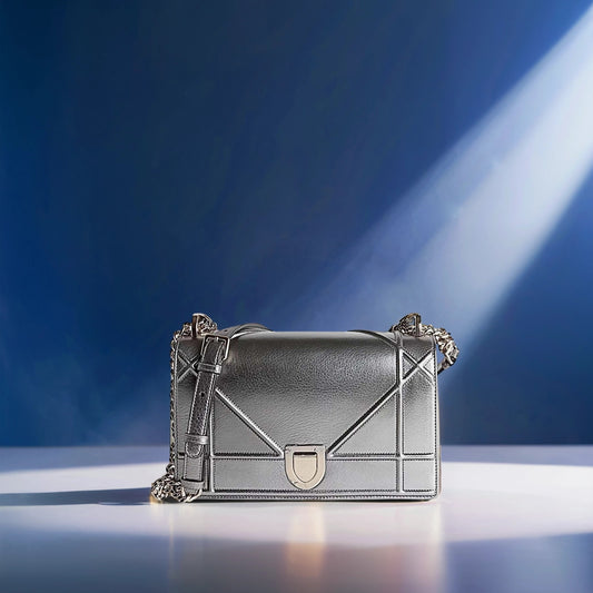 Dior Diorama Flap Bag Pewter Colour Leather