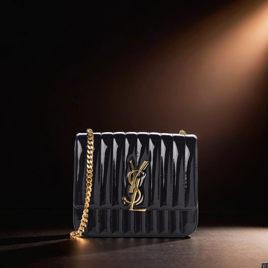 Patent Matelasse Monogram Large Vicky Chain Bag Black