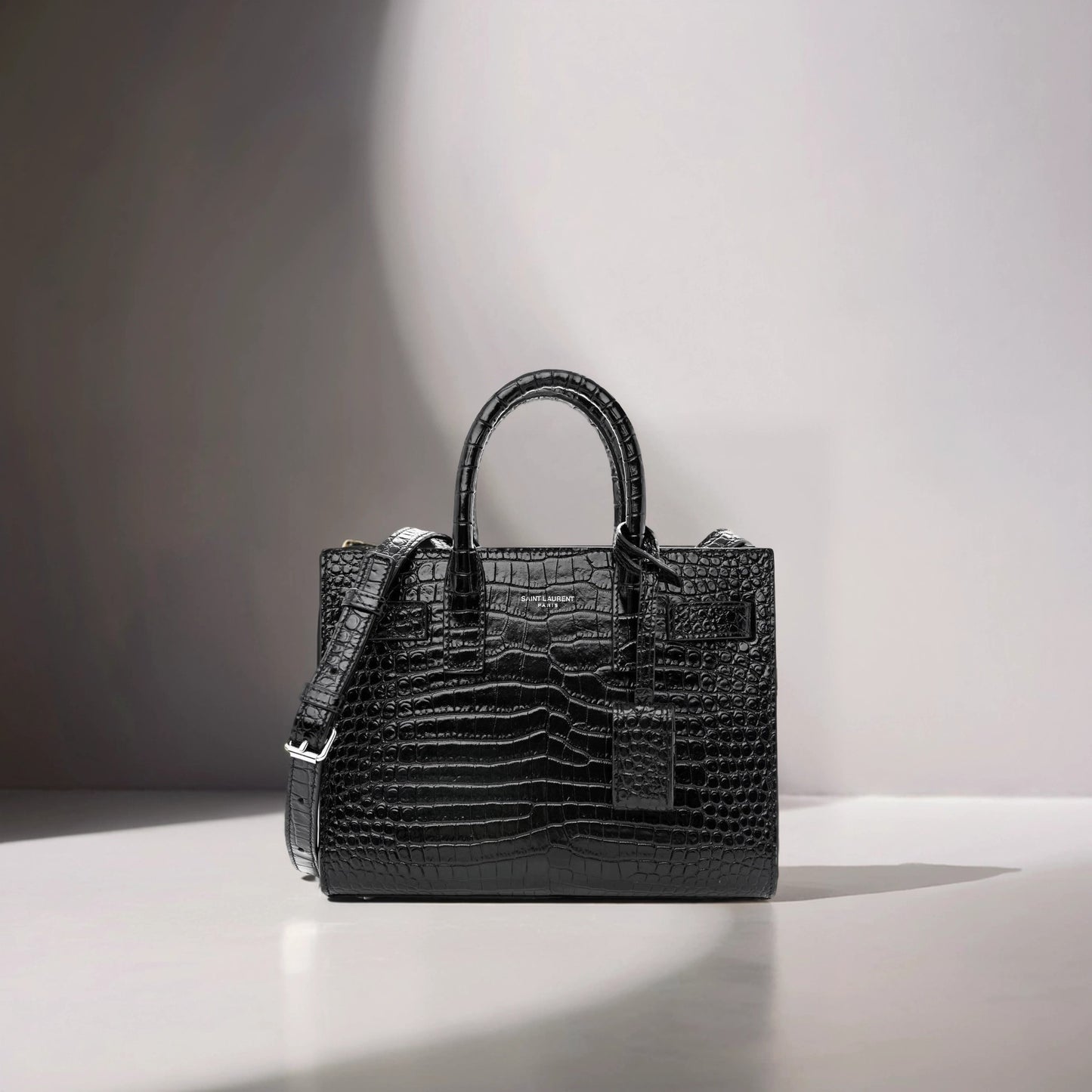 Calfskin Crocodile Embossed Nano Sac De Jour Black