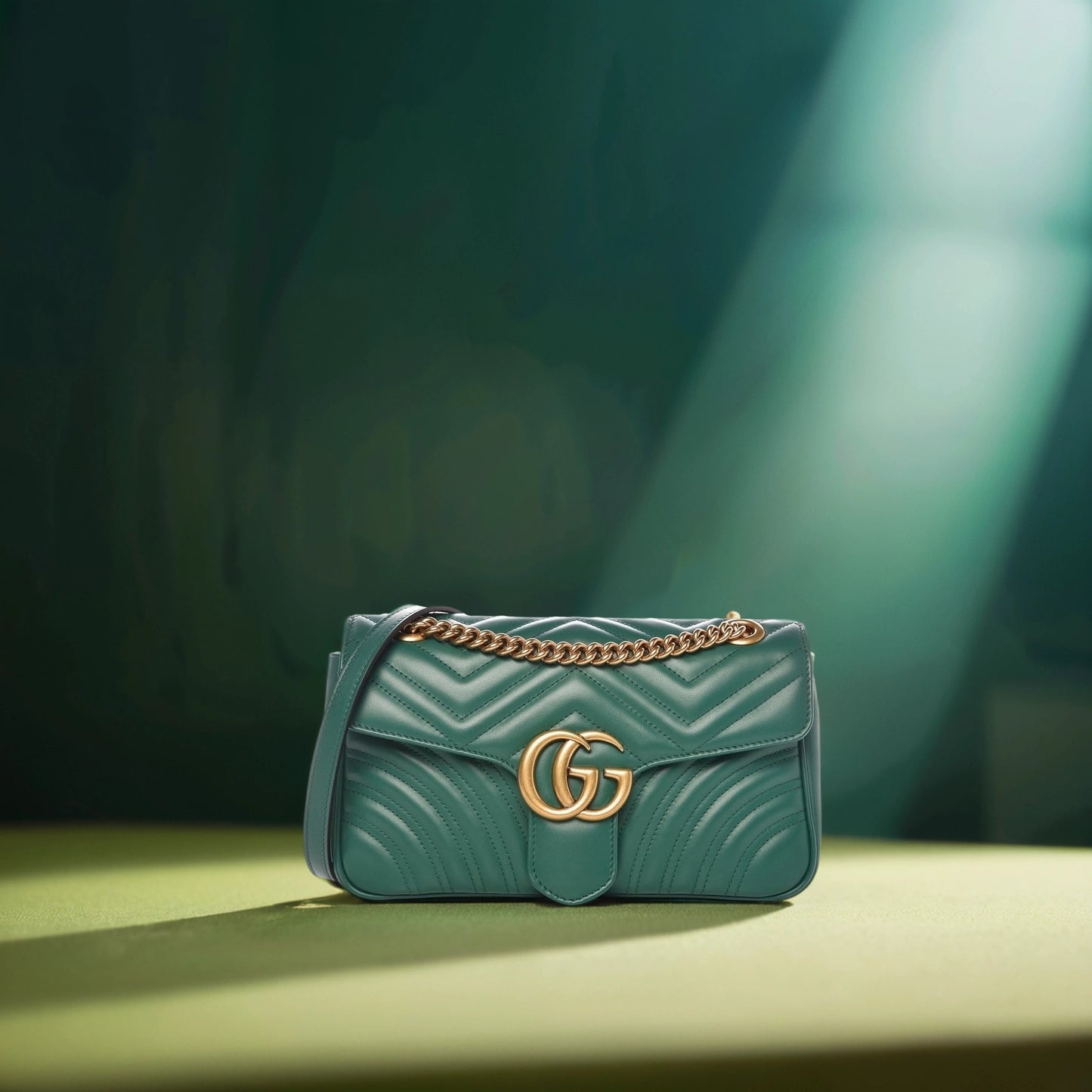 Calfskin Matelasse Small GG Marmont Shoulder Bag Emerald Green